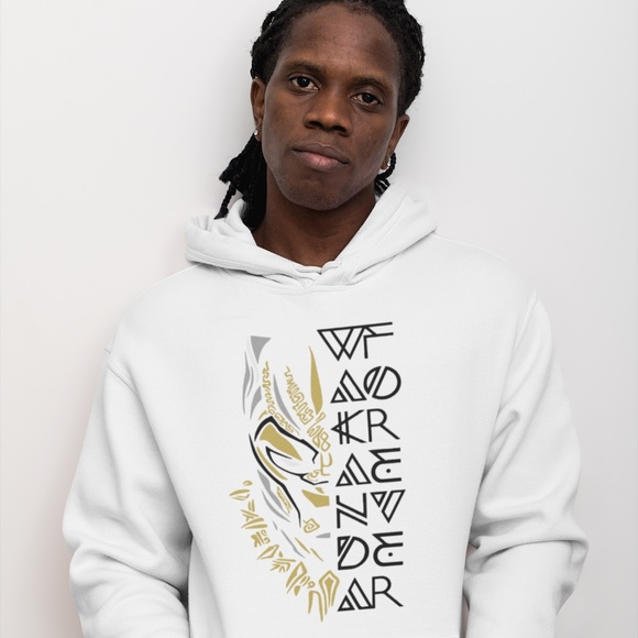 WAKANDA FOREVER GOLD, WHITE, SILVER AND BLACK: DESIGN; UNISEX CUSTOM HOODIE - Picture 2 of 6